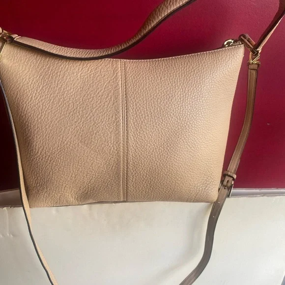 Calvin Klein Beige Angelina soft pebbled leather hand/shoulder, crossbody hobo. - Picture 2 of 13